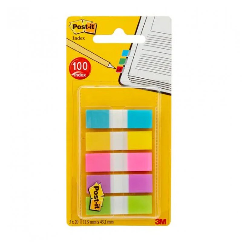 3m uk Post-it Index Flags Repositionable 12x43mm 5x20 Tabs Bright Assorted Colours (pack 100) 683-5cb 7000101800 - AD01