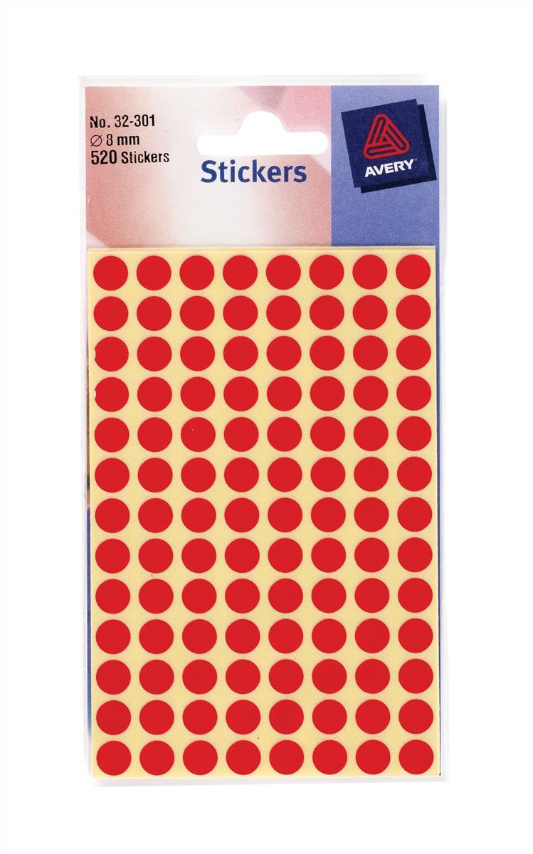 32-301 avery Avery Coloured Labels Round 8mm Dia Red 32-301 (520 Labels) - (pk10) - AD01