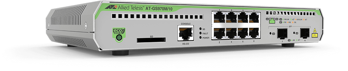 Allied Telesis CentreCOM AT-GS970M/10 - Switch - L3 - Managed - 8 X 10/100/1000 + 2 X SFP (mini-GBIC) (uplink) - Desktop AT-GS970M/10-30 - C2000