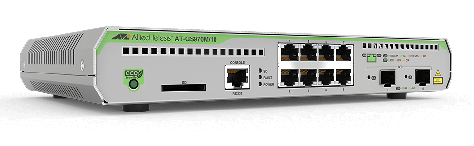 Allied Telesis CentreCOM AT-GS970M/10PS - Switch - L3 - Managed - 8 X 10/100/1000 (PoE+) + 2 X SFP (mini-GBIC) (uplink) - Desktop - PoE+ AT-GS970M/10PS-30 - C2000