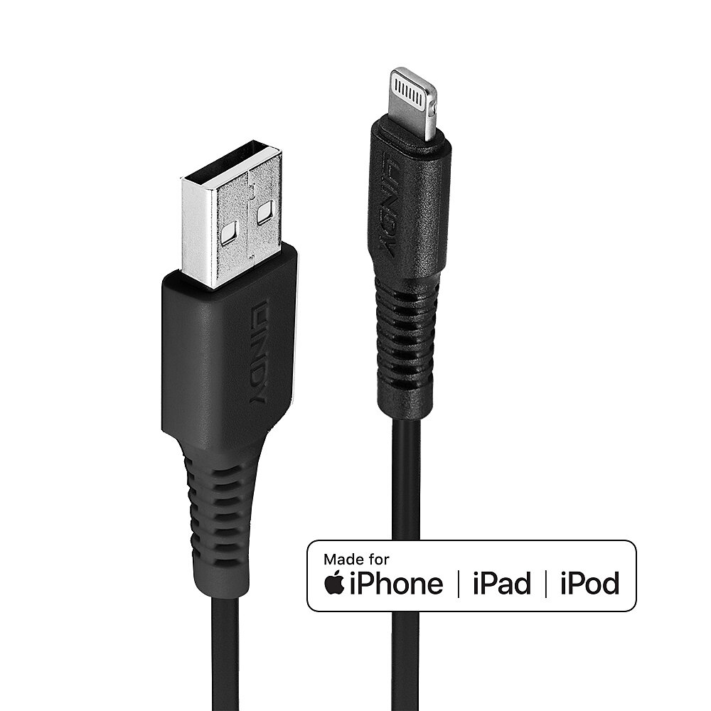 Lindy 0.5m USB Type A to Lightning  Cable, Black  31319 - eet01