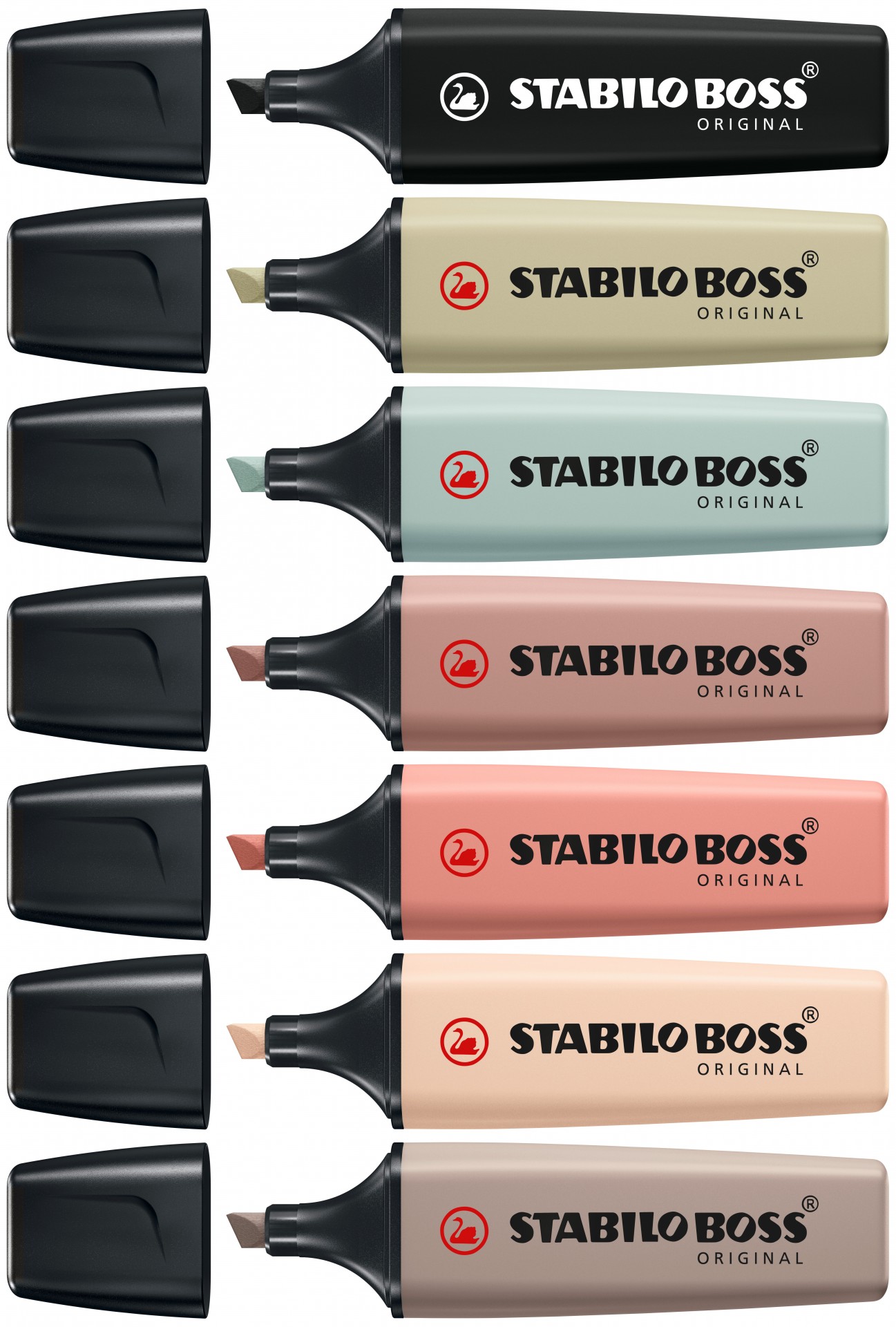 stabilo Stabilo Boss Original Naturecolors Highlighter Marker Assorted Colours Mud Green Earth Green Warm Grey Sienna Umber Beige 2 Black (pack 8) - 70/8-2-1 70/8-2-1 - AD01