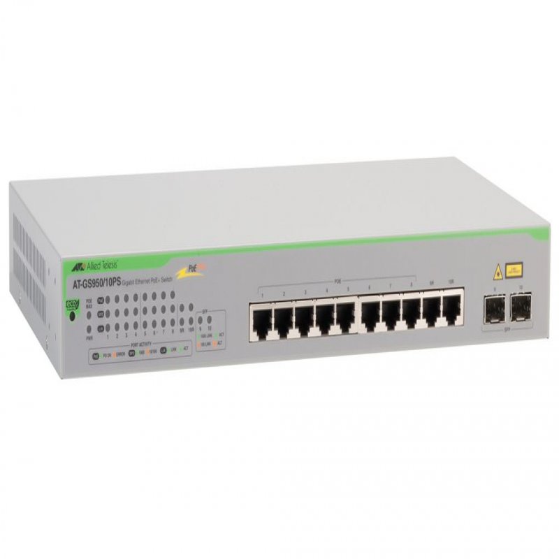 Allied Telesis - Volume          Gigabit Websmart Switch 8xtpoe+     2x Sfp Port Eu Power Cord           At-gs950/10ps V2-50