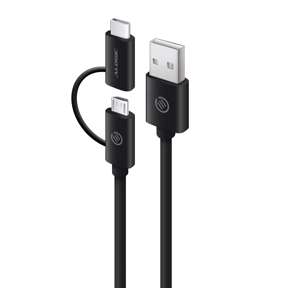 Alogic - Cabling & Adapters      Alogic 1m Usb 2.0 Usb-a To          Usb-c Micro Usb-b Combo Cable Fo    U2cmc-01blk