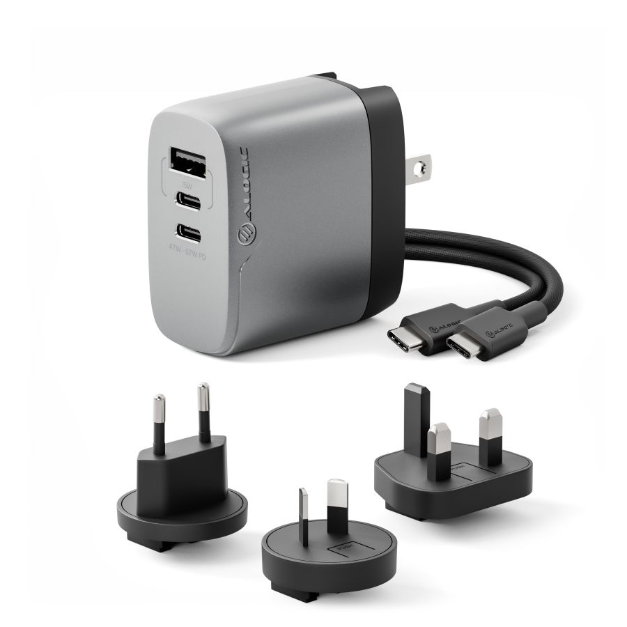 Alogic - Charging & Power        3x67 Rapid Power 67w Multi          Country Gan Charger - Space Grey    Wcm3x67-sgr