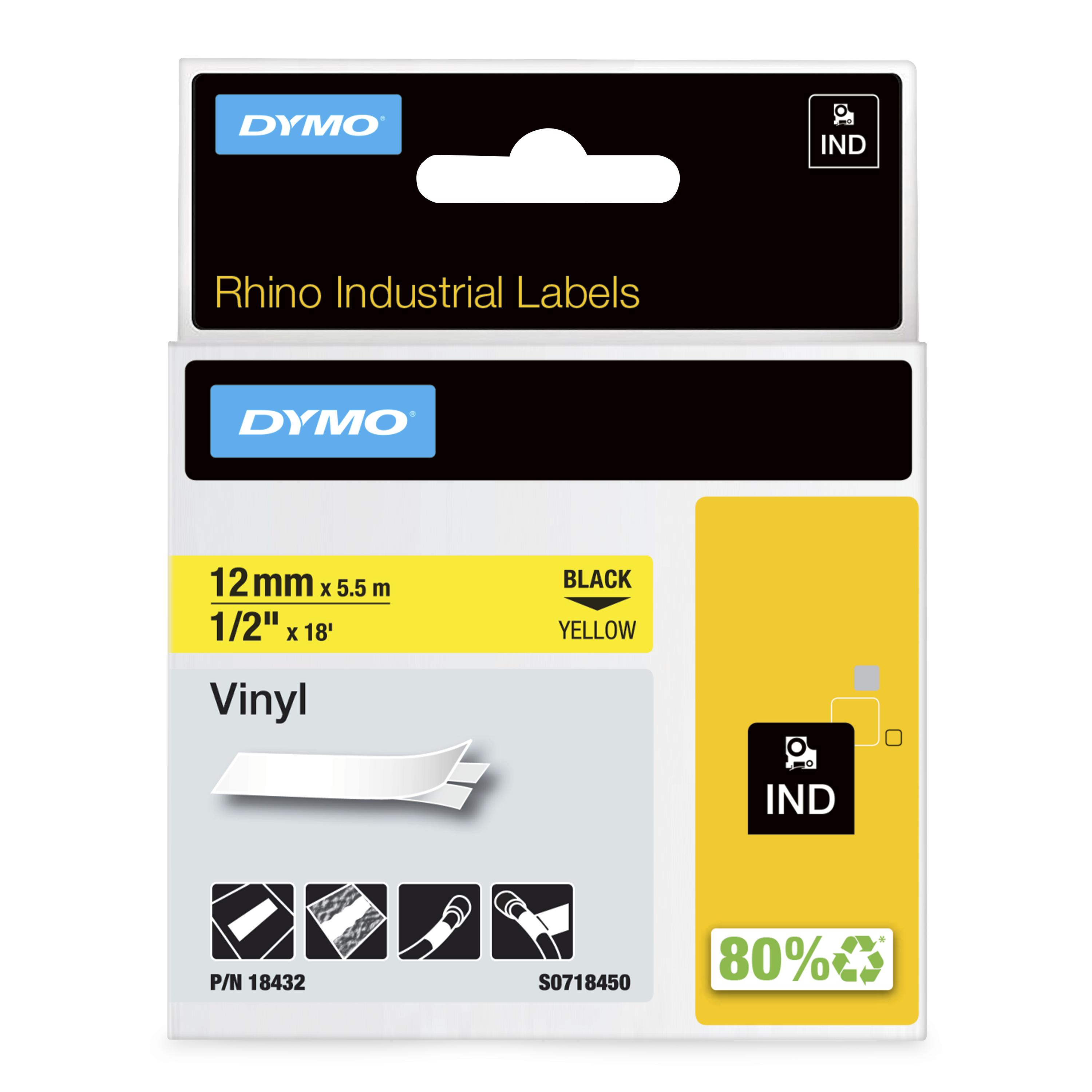 Dymo                             Band Id1 Vinyl 12mmx5.5m            Black On Yellow                     18432