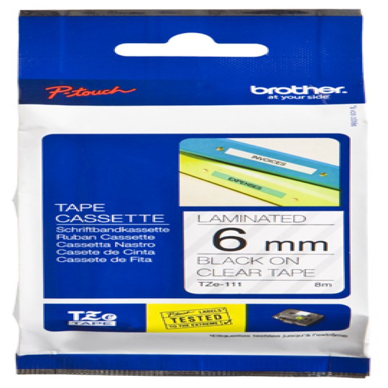 Brother - Consumables Ink Eur    Tze-111 Laminated Tape 6mm 8m       Black On Clear                      Tze111