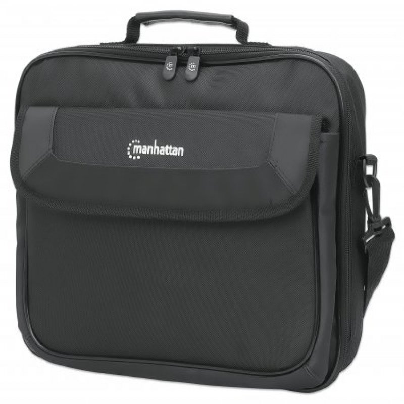 439985 manhattan Cambridge Laptop Bag 14.1", Clamshell Design, Black, Low Cost, Accessories Pocket, Document Compartment On Back, Shoulder Strap (removable), Equivalent To Targus Cn313/cn414eu, Notebook Case, Three Year Warranty - NA01