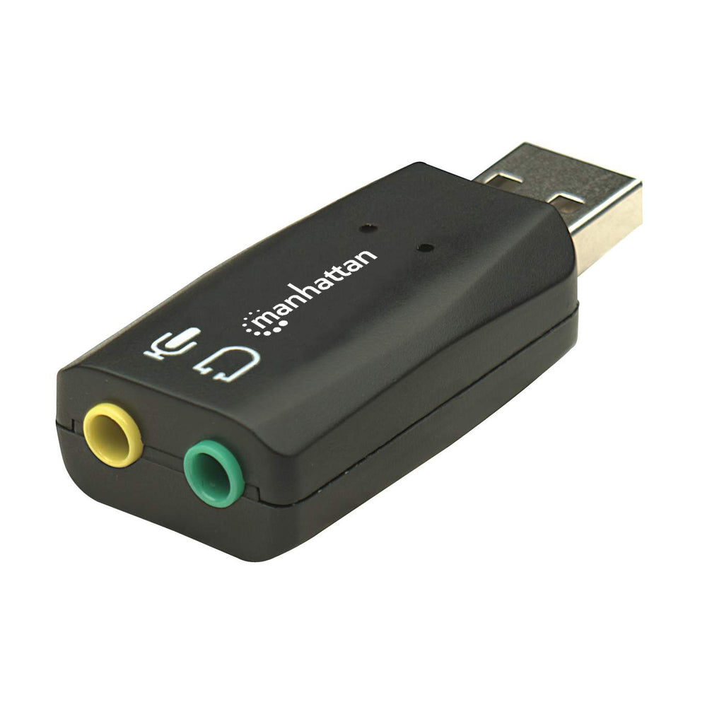 150859 manhattan Usb-a Sound Adapter, Usb-a To 3.5mm Mic-in And Audio-out Ports, 480 Mbps (usb 2.0), Supports 3d And Virtual 5.1 Surround Sound, Hi-speed Usb, Black, Three Year Warranty, Blister - NA01