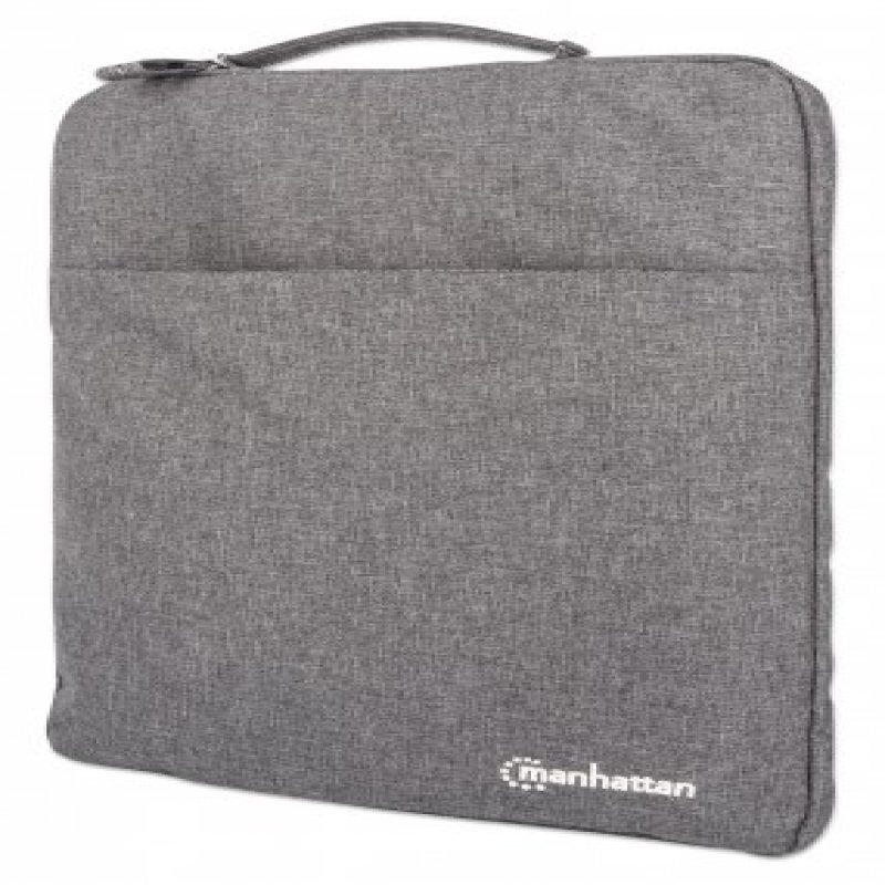 439817 manhattan Seattle Laptop Sleeve 15.6", Grey, Padded, Extra Soft Internal Cushioning, Main Compartment With Double Zips, Zippered Front Pocket, Carry Loop, Water Resistant And Durable, Notebook Slipcase, Three Year Warranty - NA01