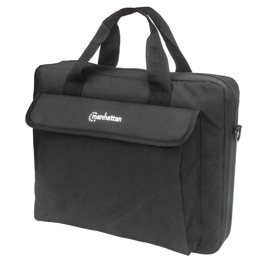 439893 manhattan London Laptop Bag 14.1", Top Loader, Black, Low Cost, Accessories Pocket, Shoulder Strap (removable), Notebook Case, Three Year Warranty - NA01
