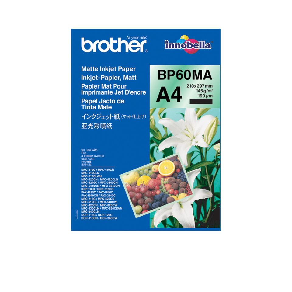 Brother BP60MA Matte Inkjet Paper - Matte - A4 (210 X 297 Mm) - 145 G/m - 25 Sheet(s) Paper - For Brother DCP-J1140, J1200, J4140, J926, J981, MFC-J2340, J3540, J3940, J4335, J4340, J739 BP60 - C2000