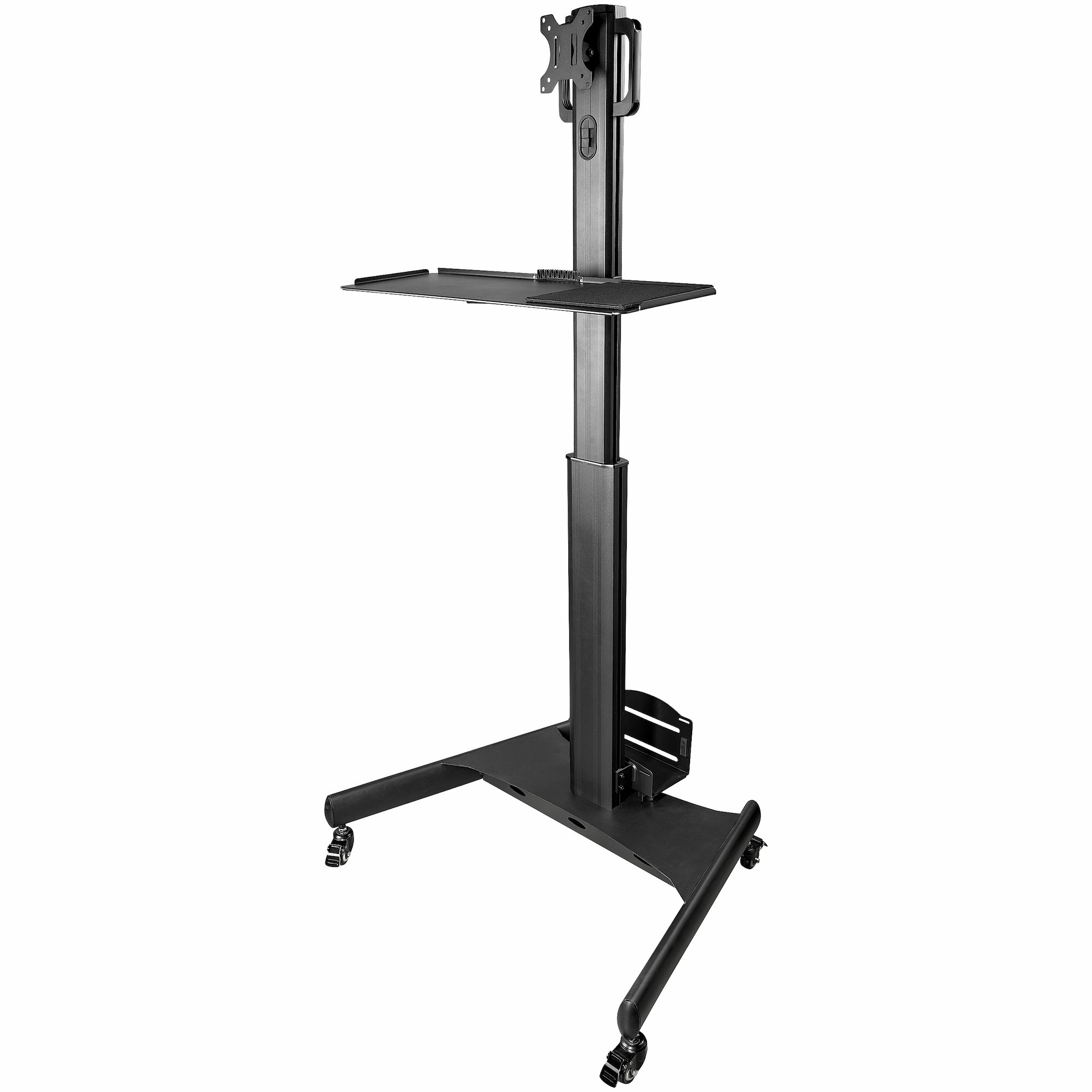 StarTech.com Mobile Workstation Cart With Monitor Mount, CPU/PC Holder, Keyboard Tray, Ergonomic Height Adjustable Desktop Computer Cart, Rolling Mobile Standing Workstation On Wheels - Porta - C2000