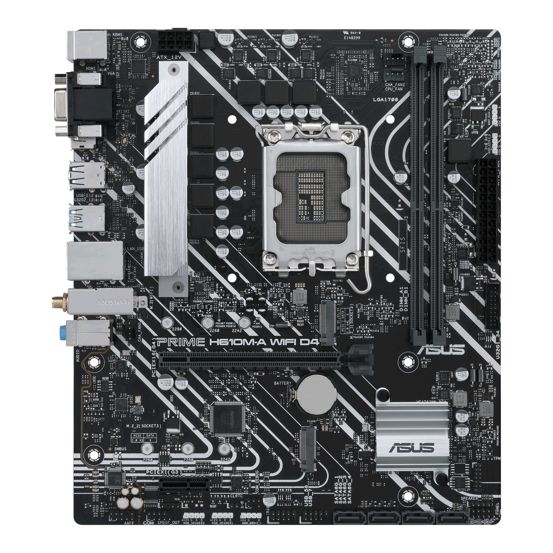ASUS PRIME H610M-A WIFI D4 - Motherboard - Micro ATX - LGA1700 Socket - H610 Chipset - USB 3.2 Gen 1, USB 3.2 Gen 2 - Gigabit LAN, Wi-Fi, Bluetooth - Onboard Graphics (CPU Required) - HD Audi - C2000