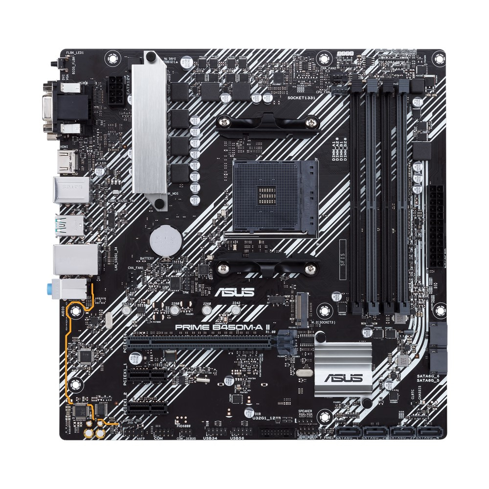 ASUS PRIME B450M-A II - Motherboard - Micro ATX - Socket AM4 - AMD B450 Chipset - USB 3.2 Gen 1, USB 3.2 Gen 2 - Gigabit LAN - Onboard Graphics (CPU Required) - HD Audio (8-channel) 90MB15Z0- - C2000