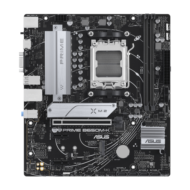 ASUS PRIME B650M-K - Motherboard - Micro ATX - Socket AM5 - AMD B650 Chipset - USB 3.2 Gen 1, USB 3.2 Gen 2, USB-C 3.2 Gen 1 - 2.5 Gigabit LAN - Onboard Graphics (CPU Required) - HD Audio (8- - C2000