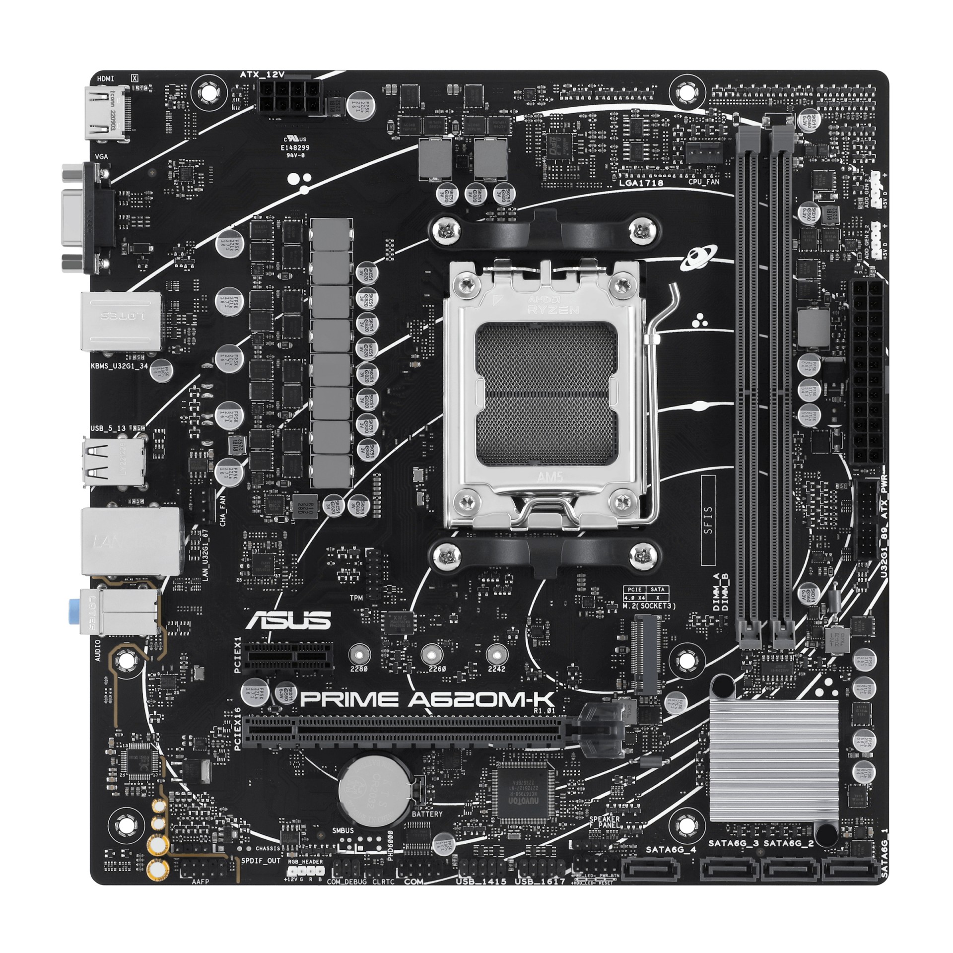ASUS PRIME A620M-K - Motherboard - Micro ATX - Socket AM5 - AMD A620 Chipset - USB 3.2 Gen 1 - Gigabit LAN - Onboard Graphics (CPU Required) - HD Audio (8-channel) 90MB1F40-M0EAY0 - C2000