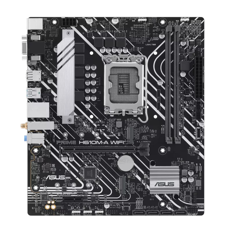 ASUS PRIME H610M-A WIFI - Motherboard - Micro ATX - LGA1700 Socket - H610 Chipset - USB 3.2 Gen 1, USB 3.2 Gen 2 - Gigabit LAN, Wi-Fi, Bluetooth - Onboard Graphics (CPU Required) - HD Audio ( - C2000