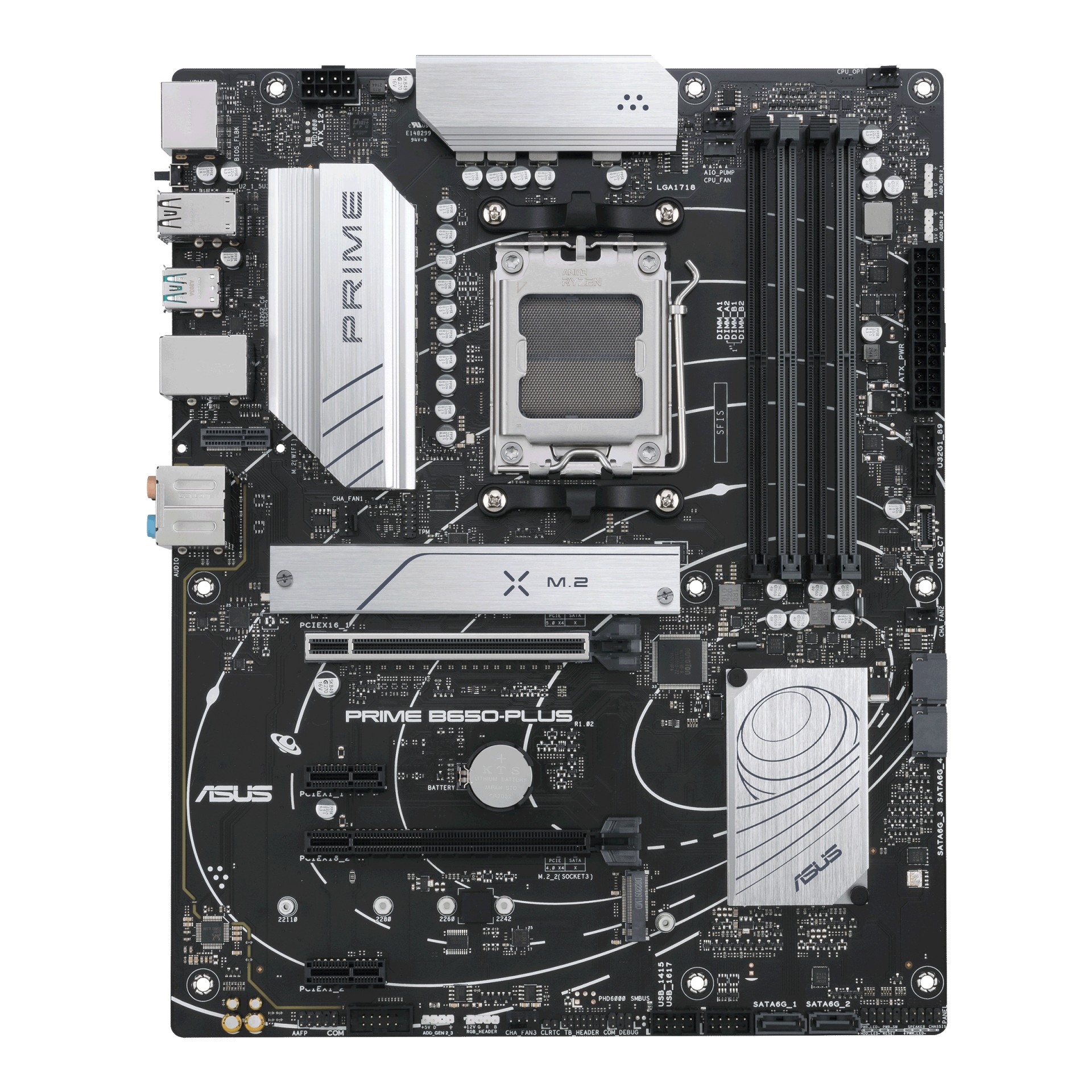 ASUS Prime B650-Plus - Motherboard - ATX - Socket AM5 - AMD B650 Chipset - USB 3.2 Gen 1, USB 3.2 Gen 2, USB-C 3.2 Gen2, USB-C 3.2 Gen 1 - 2.5 Gigabit LAN - Onboard Graphics (CPU Required) -  - C2000