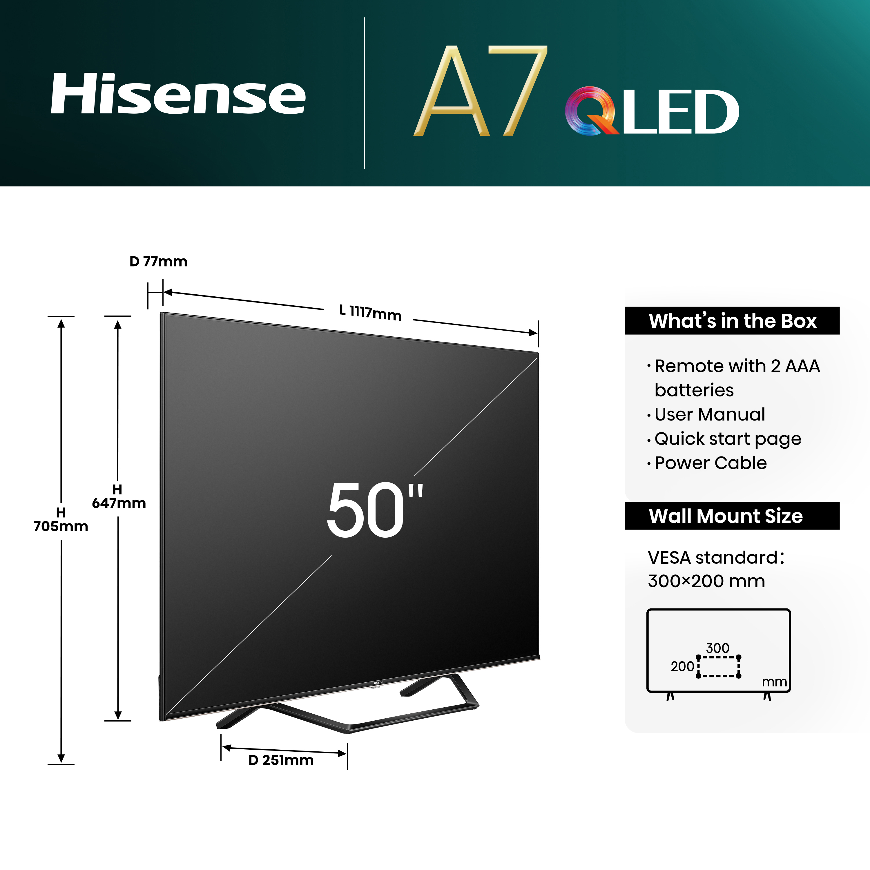 hisense 50 50A7NQTUK 4K Ultra HD QLED Smart TV 50A7NQTUK - MW01