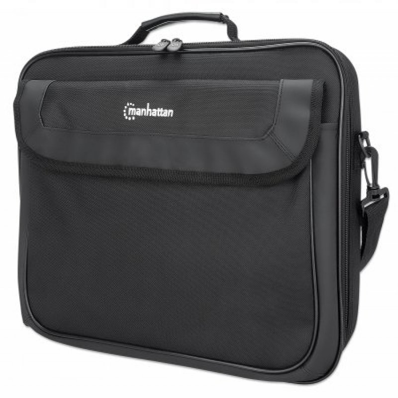 439947 manhattan Cambridge Laptop Bag 15.6", Clamshell Design, Black, Low Cost, Accessories Pocket, Document Compartment On Back, Shoulder Strap (removable), Equivalent To Targus Tar300, Notebook Case, Three Year Warranty - NA01