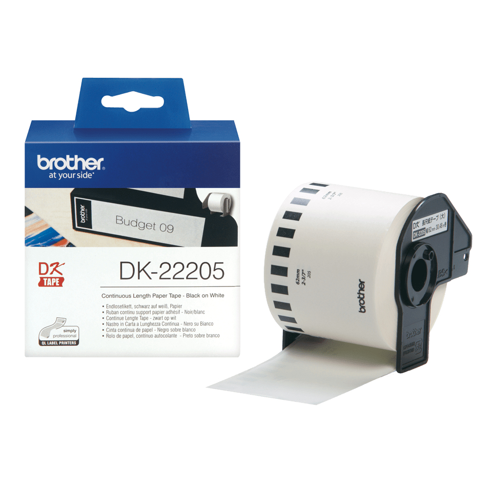 Brother DK-22205 - Black On White - Roll (6.2 Cm X 30.5 M) Thermal Paper - For Brother QL-1050, 1060, 1110, 500, 550, 560, 570, 580, 600, 650, 700, 710, 720, 820 DK22205 - C2000