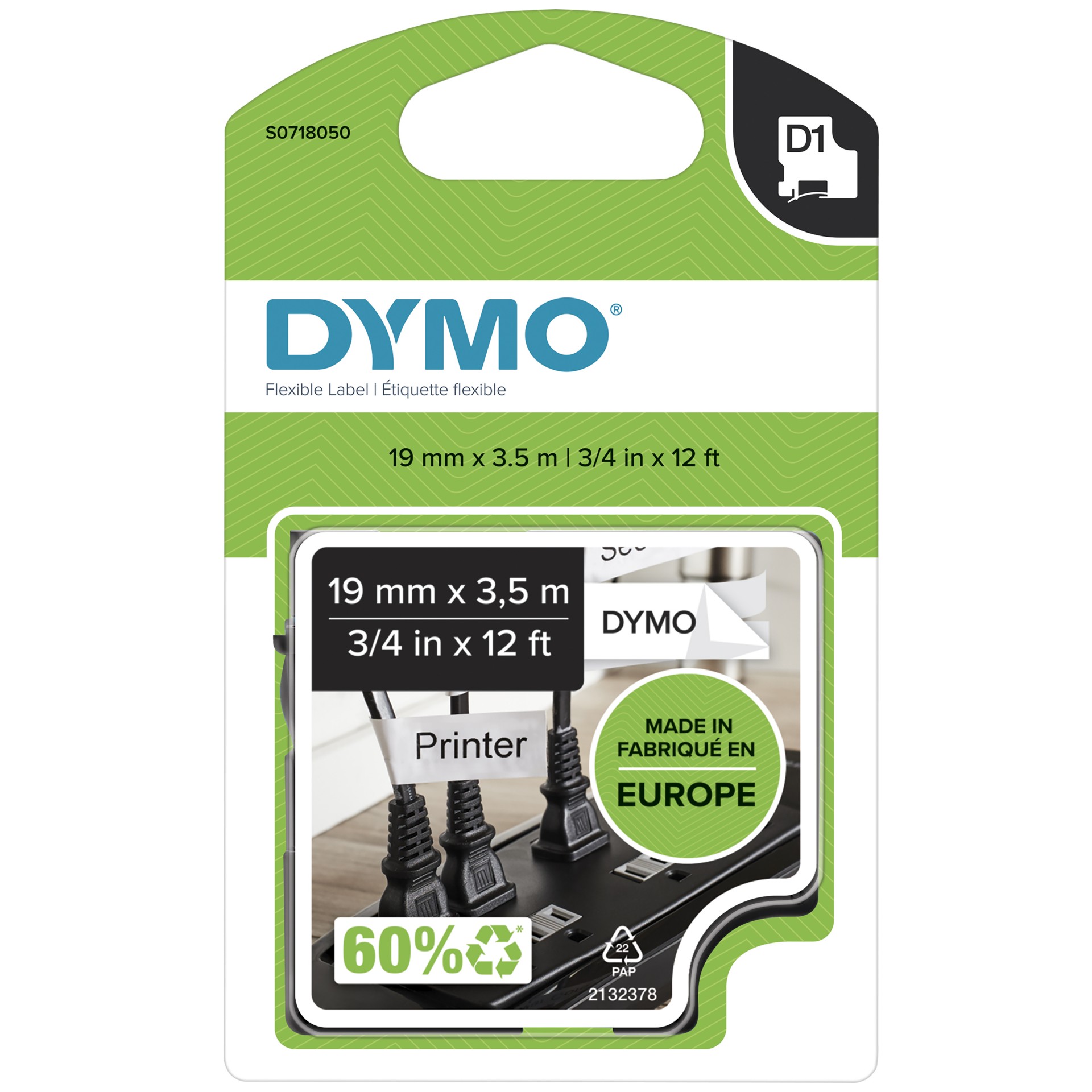 Dymo                             12mmx 3.5m Nylon Flexible           Black/white                         S0718040