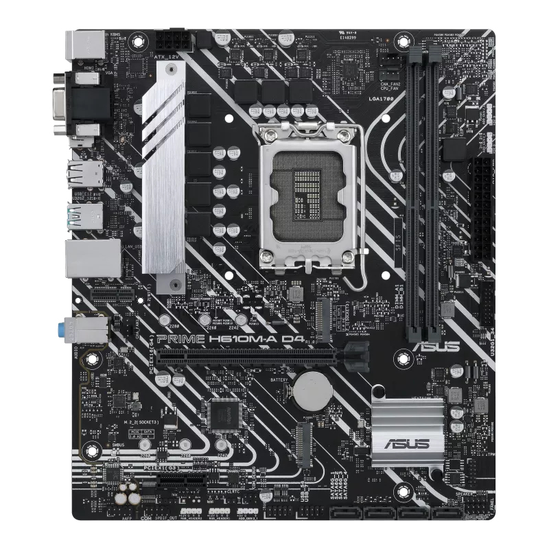 ASUS PRIME H610M-A D4-CSM - Motherboard - Micro ATX - LGA1700 Socket - H610 Chipset - USB 3.2 Gen 1, USB 3.2 Gen 2 - Gigabit LAN - Onboard Graphics (CPU Required) - HD Audio (8-channel) 90MB1 - C2000