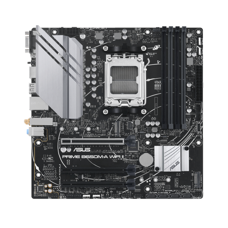 ASUS PRIME B650M-A WIFI II - Motherboard - Micro ATX - Socket AM5 - AMD B650 Chipset - USB 3.2 Gen 1, USB 3.2 Gen 2, USB-C 3.2 Gen 1 - 2.5 Gigabit LAN, Wi-Fi 6, Bluetooth - Onboard Graphics ( - C2000