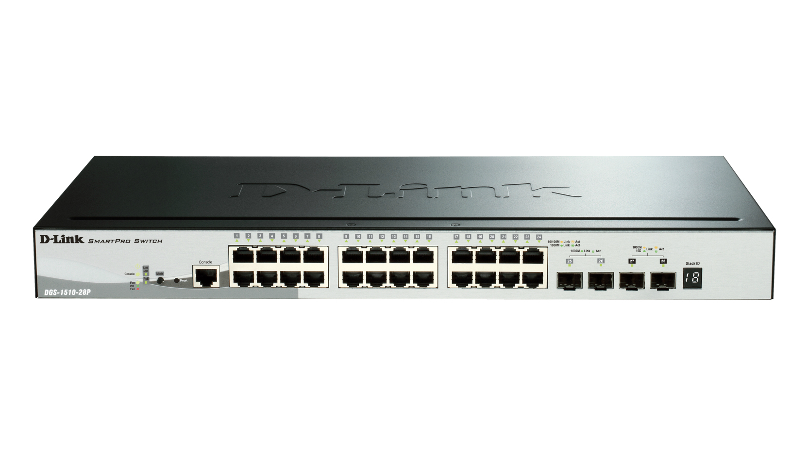 28-Port Gigabit Stackable SmartPro PoE Switch Including 2 SFP Ports And 2 X 10G SFP+ Ports- 24 X 10/100/1000Mbps Auto-Negotiating Ports- 2 X Mini-GBIC SFP Ports DGS-1510-28P - C2000