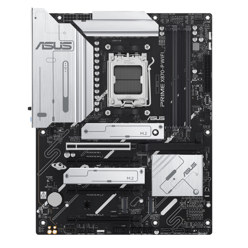 ASUS PRIME X870-P WIFI - Motherboard - ATX - Socket AM5 - AMD X870 Chipset - USB4, USB 3.2 Gen 2, USB-C 3.2 Gen2, USB 3.2 Gen 1 - Wi-Fi 7, Bluetooth, 2.5 Gigabit LAN - Onboard Graphics (CPU R - C2000