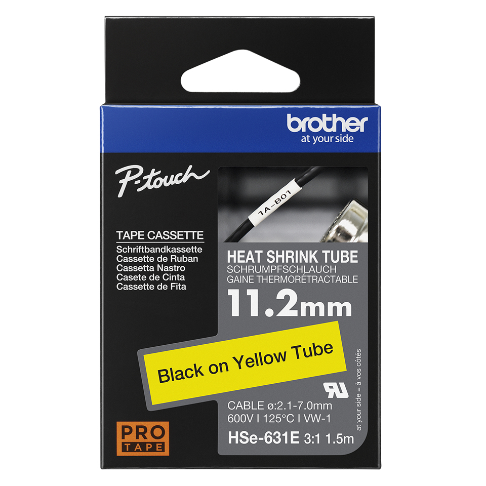 Brother - Consumables Ink Eur    Hse631e 11.2mm Black On Yellow      Heat Shrink Tape                    Hse631e