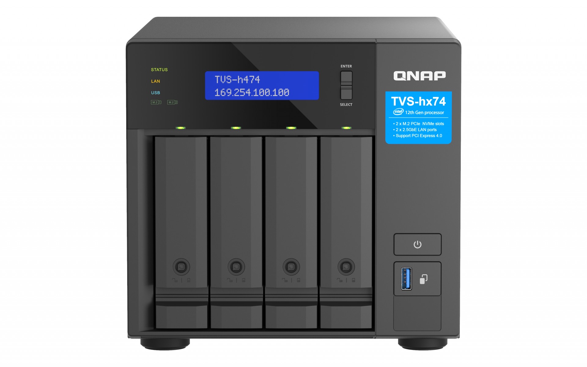 Qnap - Nas Dt                    Tvs-h474-pt-8g 4bay 8gb Ddr4        2x2.5gbe (2.5g/1g/100m/10m)         Tvs-h474-pt-8g