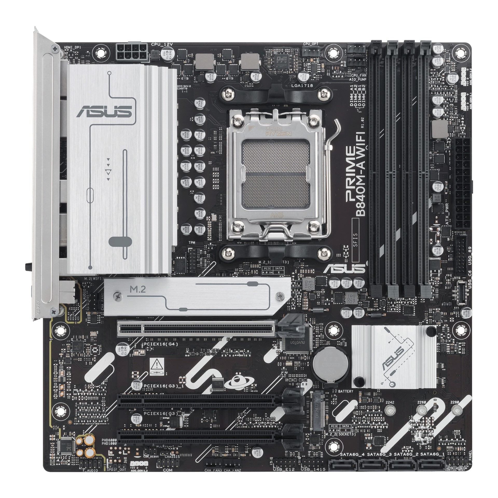 ASUS PRIME B840M-A WIFI - Motherboard - Micro ATX - Socket AM5 - AMD B840 Chipset - USB-C 3.2 Gen 1, USB 3.2 Gen 1 - 2.5 Gigabit LAN, Bluetooth, Wi-Fi 6E - Onboard Graphics (CPU Required) - H - C2000