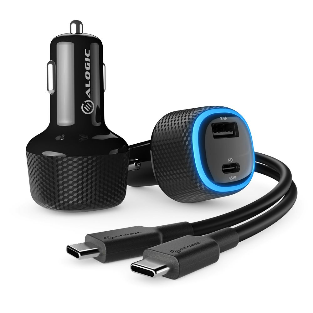 Alogic - Charging & Power        Rapid 2 Port Usb-c Usb-a Laptop     Phone Car Charger - 45w             Crca57