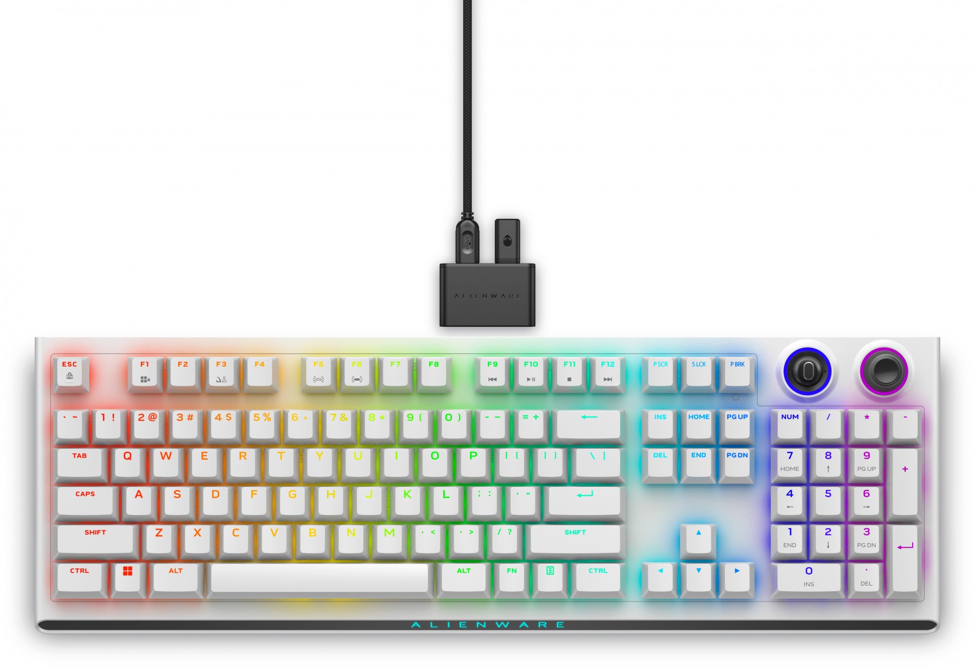 Alienware Tri-Mode AW920K - Keyboard - AlienFX Per-key RGB / 16.8 Million Colours - Wireless - 2.4 GHz, Bluetooth 5.1, USB - QWERTY - US English - Key Switch: CHERRY MX Red - Lunar Light AW92 - C2000