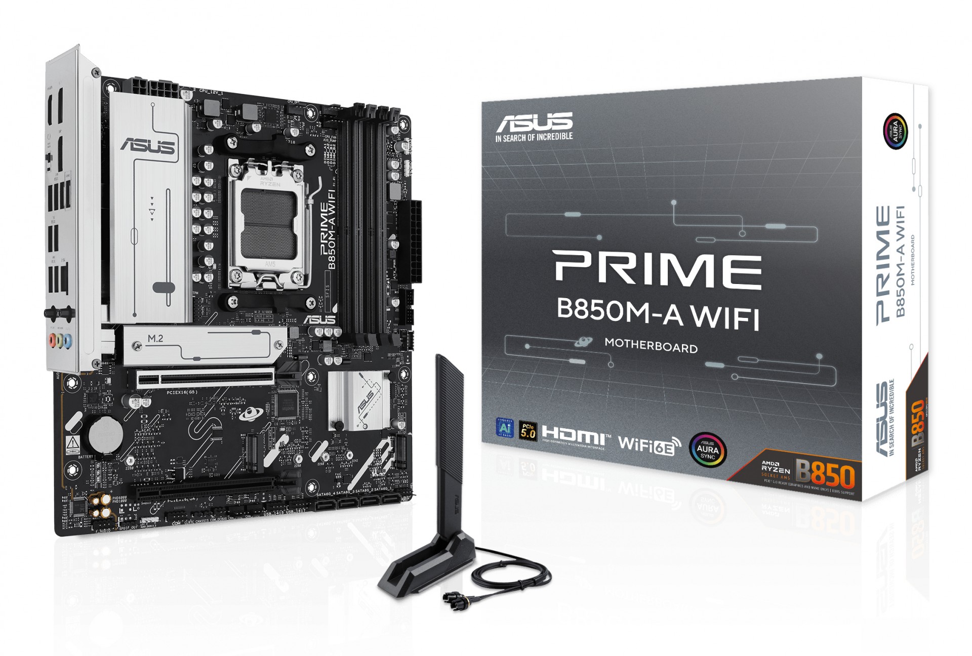 ASUS PRIME B850M-A WIFI - Motherboard - Micro ATX - Socket AM5 - AMD B850 Chipset - USB 3.2 Gen 2, USB 3.2 Gen 1, USB-C 3.2 Gen 1 - Wi-Fi 6E, Bluetooth, 2.5 Gigabit LAN - Onboard Graphics (CP - C2000
