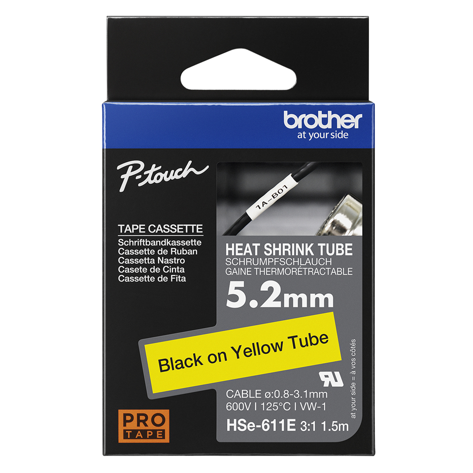 Brother - Consumables Ink Eur    Hse611e 5.2mm Black On Yellow       Heat Shrink Tape                    Hse611e