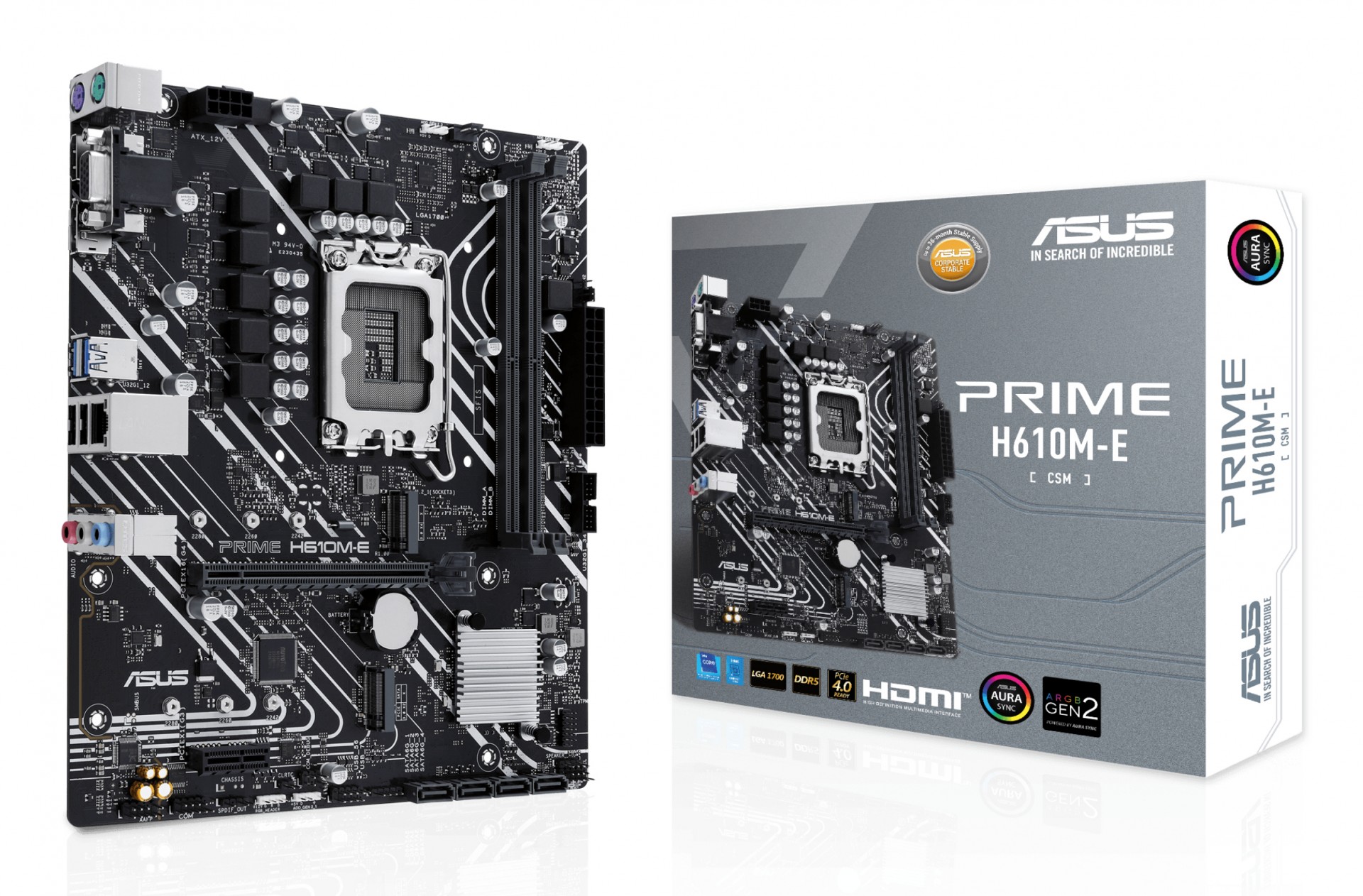 ASUS PRIME H610M-E-CSM - Motherboard - Micro ATX - LGA1700 Socket - H610 Chipset - USB 3.2 Gen 1 - Gigabit LAN - Onboard Graphics (CPU Required) - HD Audio (8-channel) 90MB1G10-M0EAYC - C2000