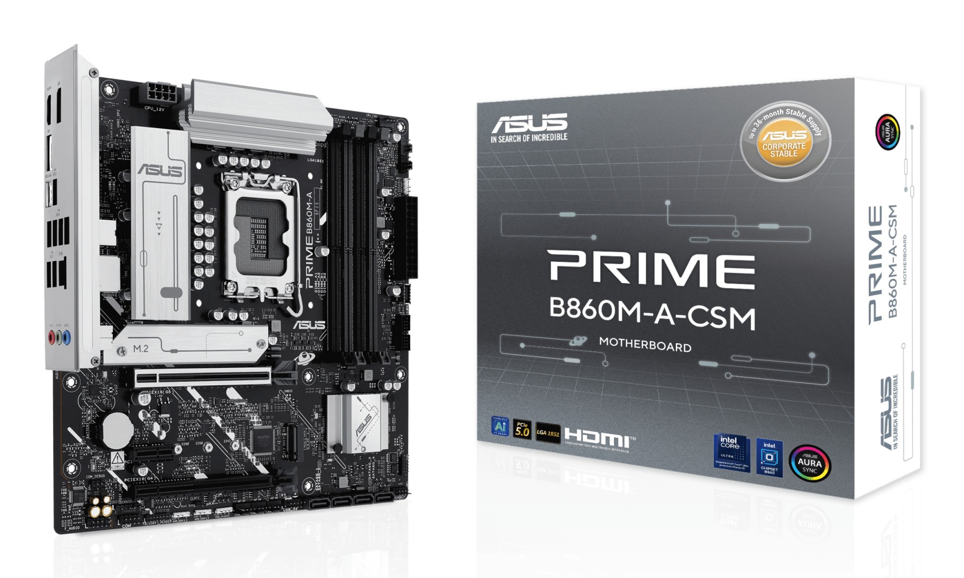 ASUS PRIME B860-PLUS-CSM - Motherboard - ATX - LGA1851 Socket - B860 Chipset - USB-C 3.2 Gen 2x2, USB 3.2 Gen 2, USB 3.2 Gen 1, USB-C 3.2 Gen 1 - 2.5 Gigabit LAN - Onboard Graphics (CPU Requi - C2000