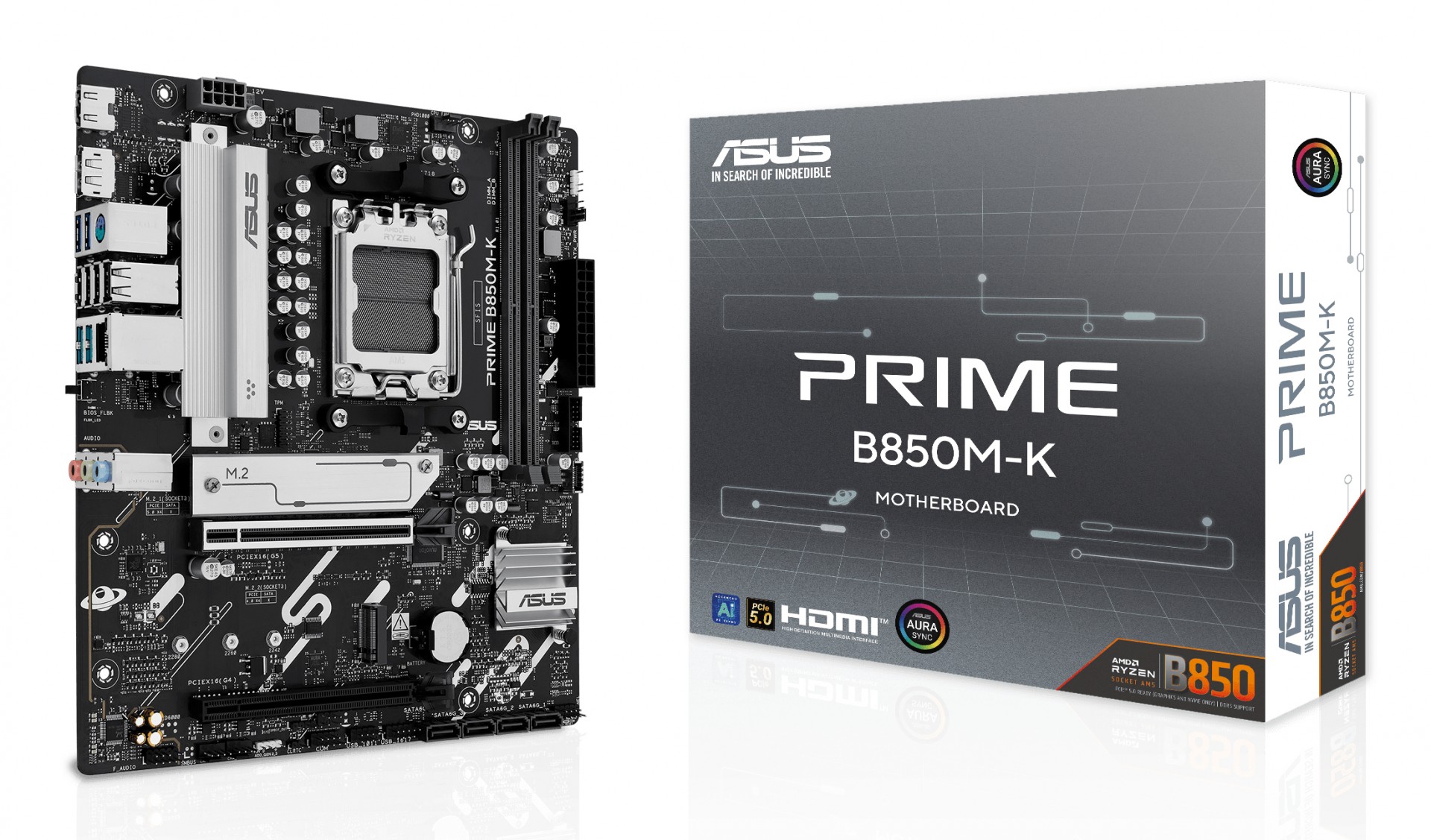 ASUS PRIME B850M-K - Motherboard - Micro ATX - Socket AM5 - AMD B850 Chipset - USB-C 3.2 Gen 1, USB 3.2 Gen 2, USB 3.2 Gen 1 - 2.5 Gigabit LAN - Onboard Graphics (CPU Required) - HD Audio (8- - C2000