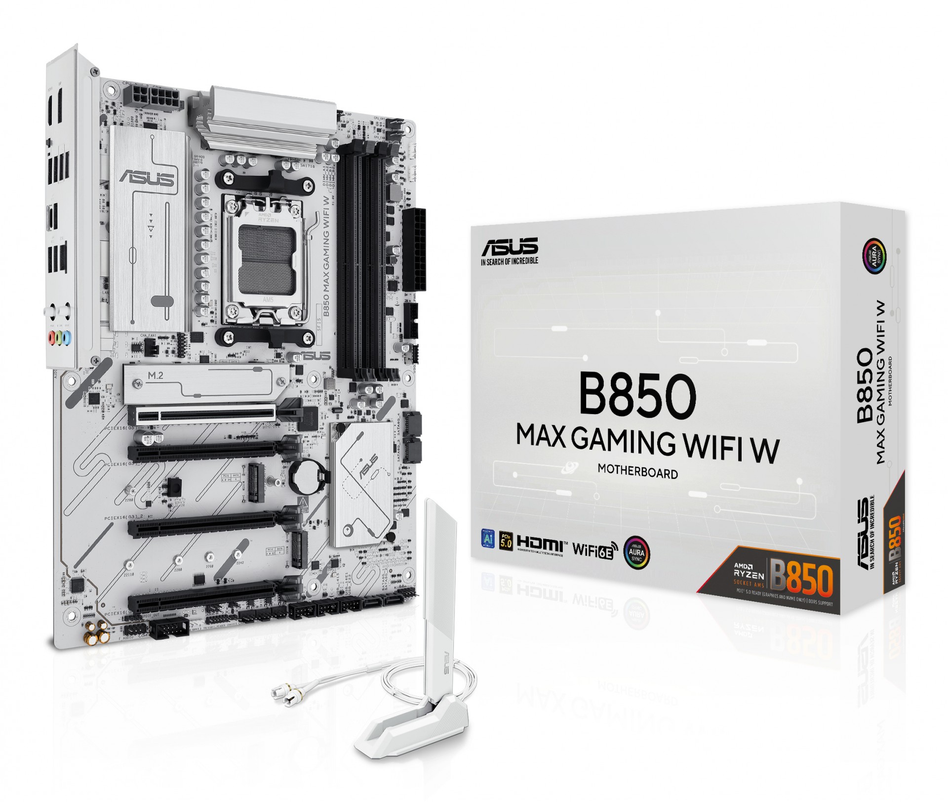 ASUS B850 MAX GAMING WIFI W - Motherboard - ATX - Socket AM5 - AMD B850 Chipset - USB-C 3.2 Gen2, USB-C 3.2 Gen 1, USB 3.2 Gen 2, USB 3.2 Gen 1 - Wi-Fi 6E, Bluetooth, 2.5 Gigabit LAN - Onboar - C2000