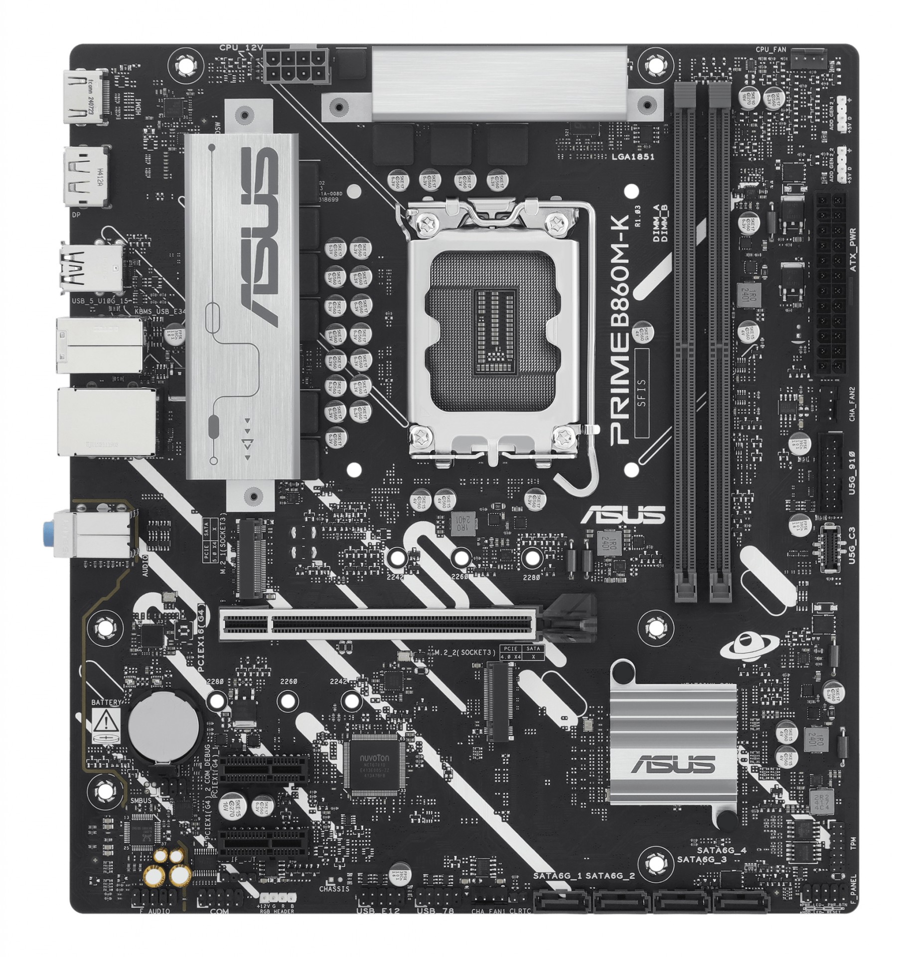 ASUS PRIME B860M-K - Motherboard - Micro ATX - LGA1851 Socket - B860 Chipset - USB 3.2 Gen 2, USB 3.2 Gen 1, USB-C 3.2 Gen 1 - 2.5 Gigabit LAN - Onboard Graphics (CPU Required) - HD Audio (8- - C2000