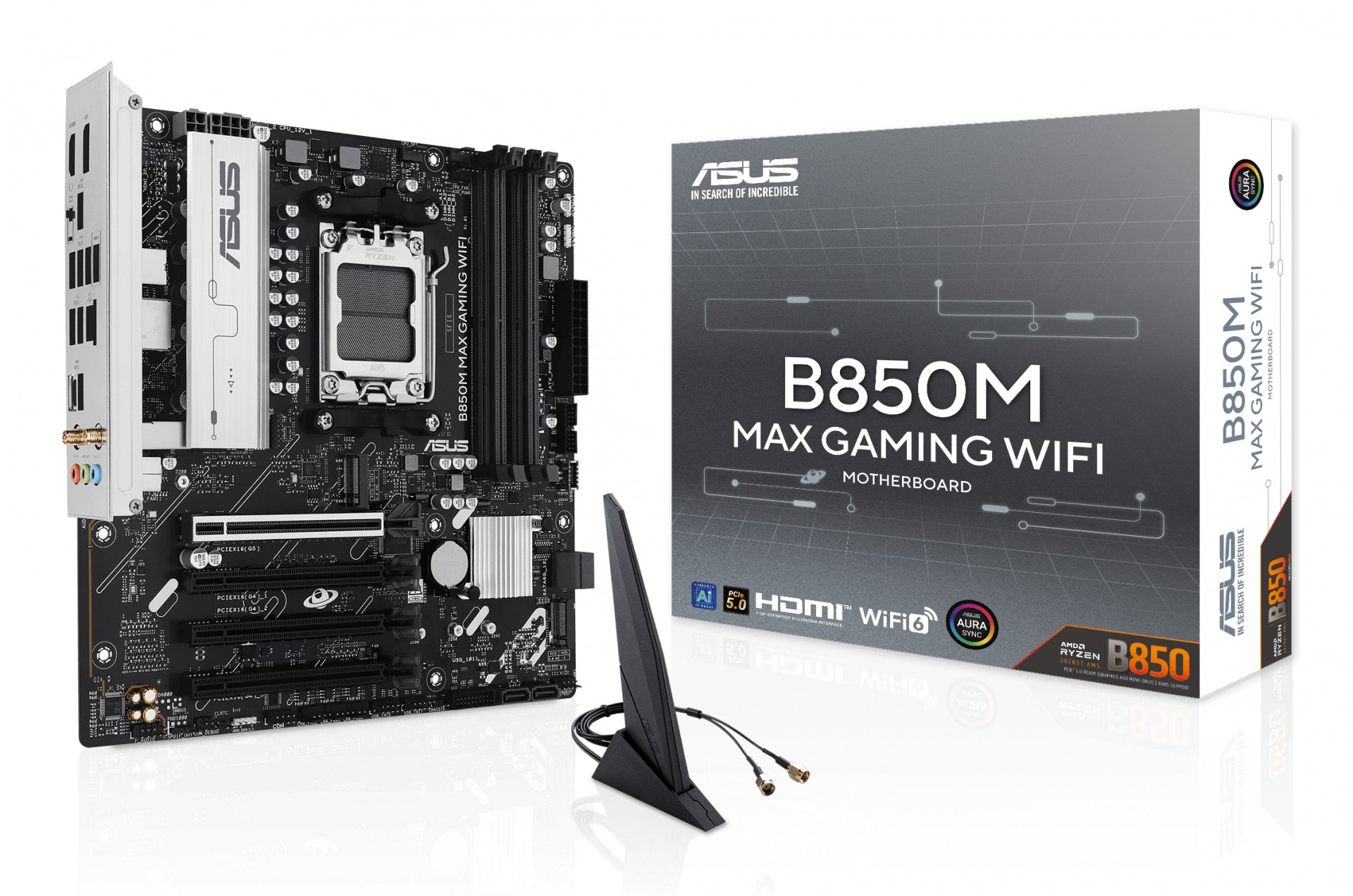 ASUS B850M MAX GAMING WIFI - Motherboard - Micro ATX - Socket AM5 - AMD B850 Chipset - USB-C 3.2 Gen2, USB-C 3.2 Gen 1, USB 3.2 Gen 2, USB 3.2 Gen 1 - Wi-Fi 6, Bluetooth, Gigabit LAN - Onboar - C2000