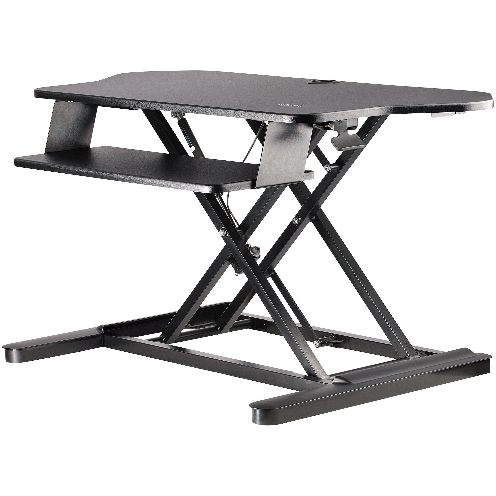 StarTech.com Corner Sit Stand Desk Converter With Keyboard Tray, Large Surface 35" X 21", Height Adjustable Ergonomic Desktop/Tabletop Standing Workstation, Supports Dual Monitors - Corner St - C2000