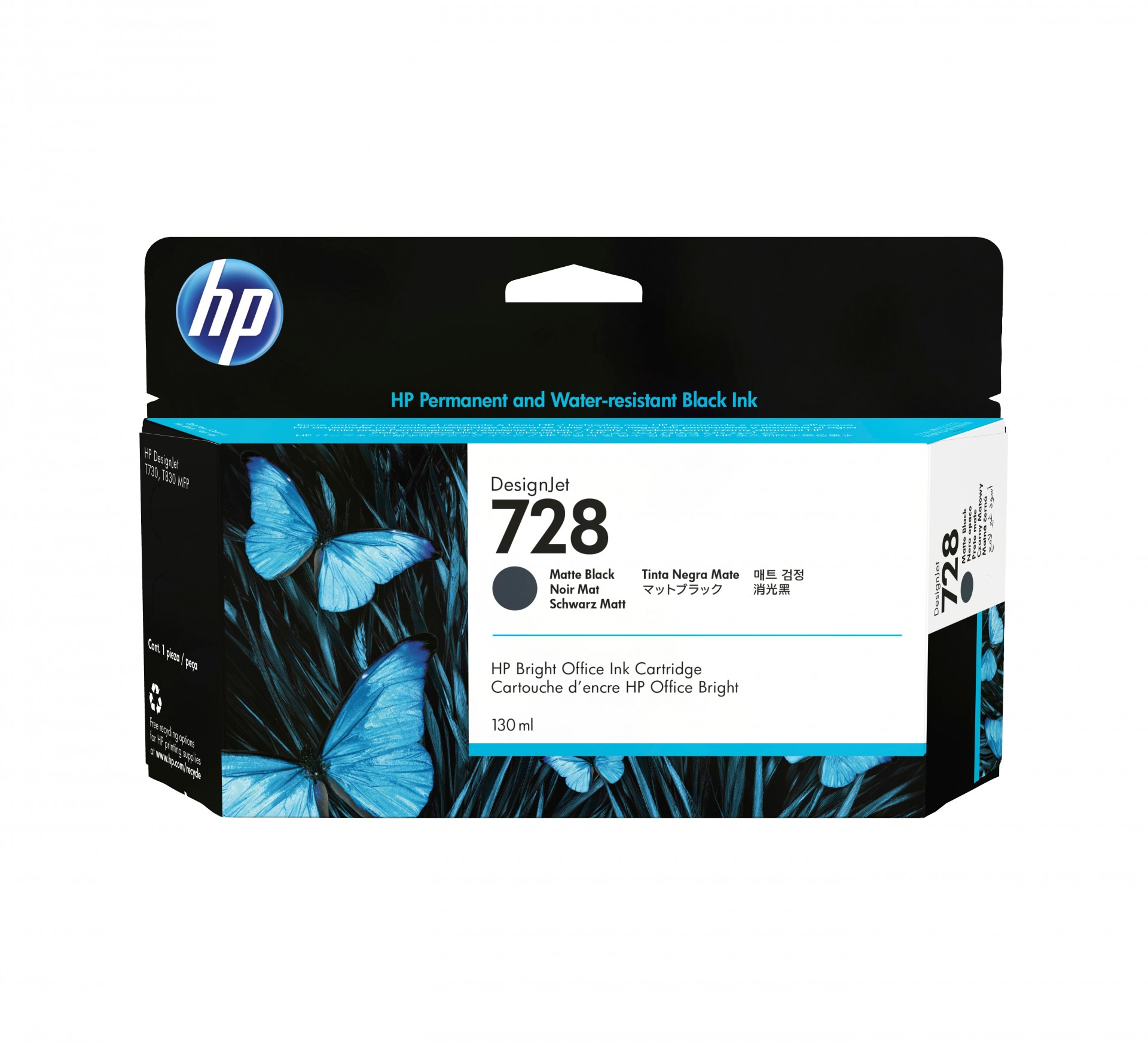 Hp - Gsb Supp Lg Fmt Des Supp (u Hp 728 130-ml Matte Black           Designjet Ink Cartridge             3wx25a