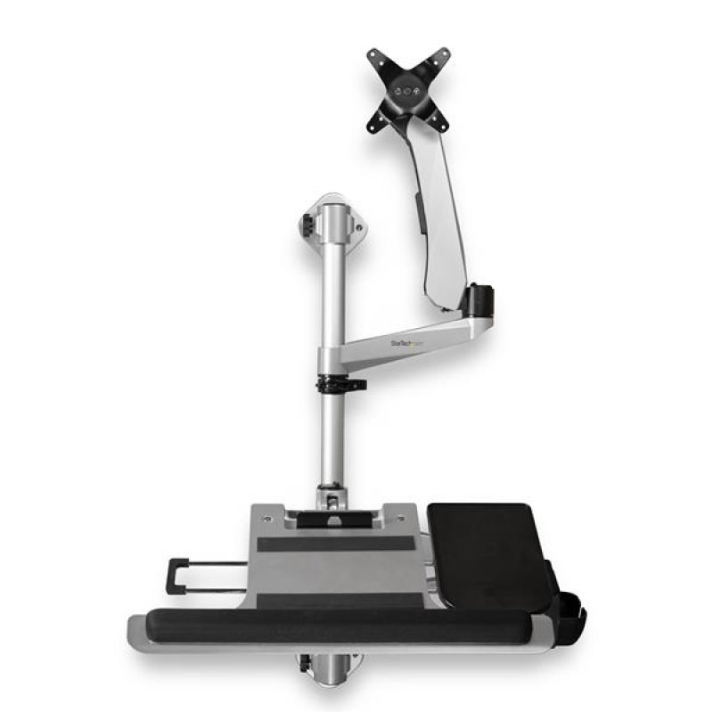 StarTech.com Wall Mount Workstation, Articulating Standing Desk W/ Ergonomic Height Adjustable Monitor Arm & Padded Keyboard Tray, 34" VESA Display, Foldable Wall Mounted Sit Stand Desk - Fol - C2000