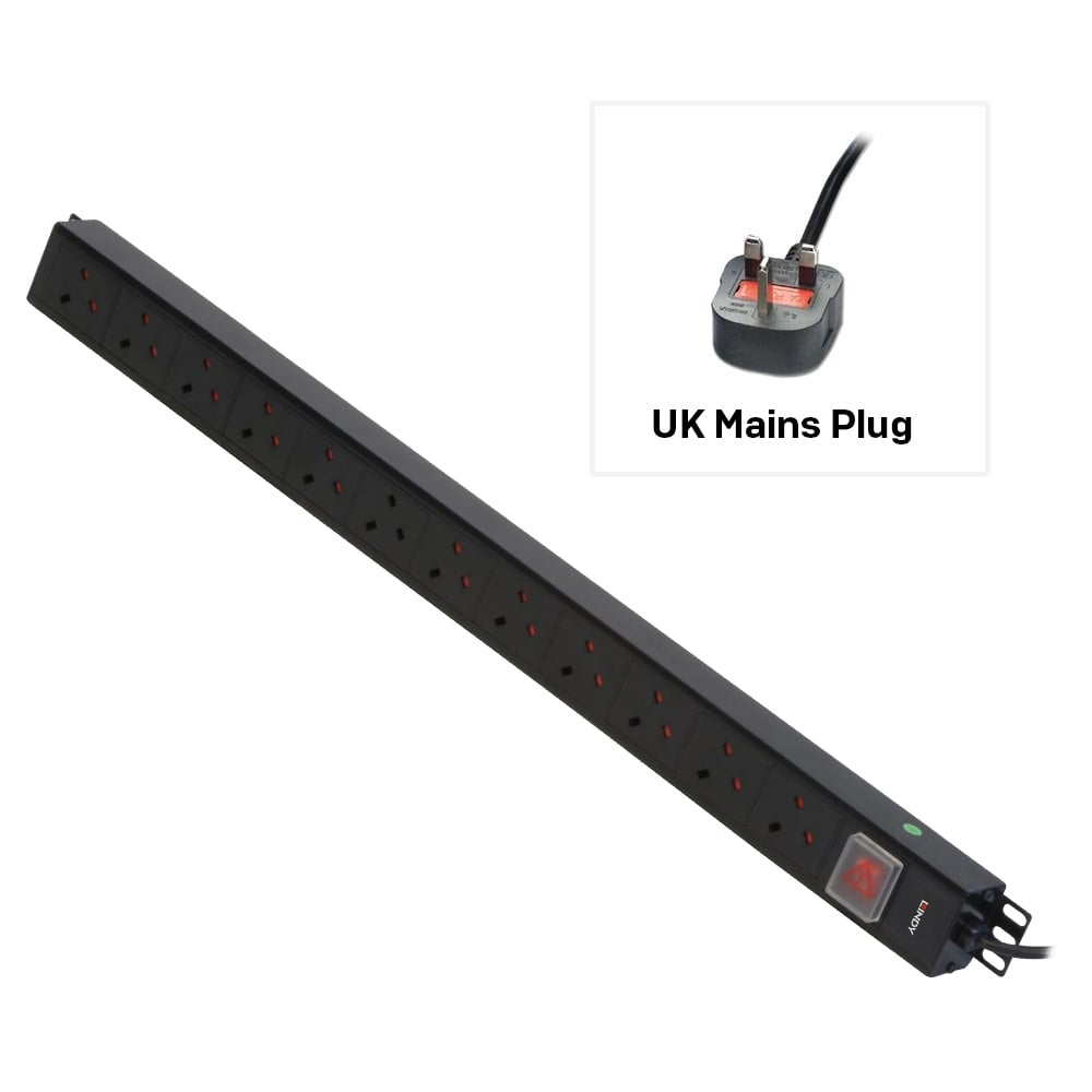 Lindy - Accessories              Vertical 12 Way Uk Plug Pdu         13a Plug To 12 X Uk Sockets         29983