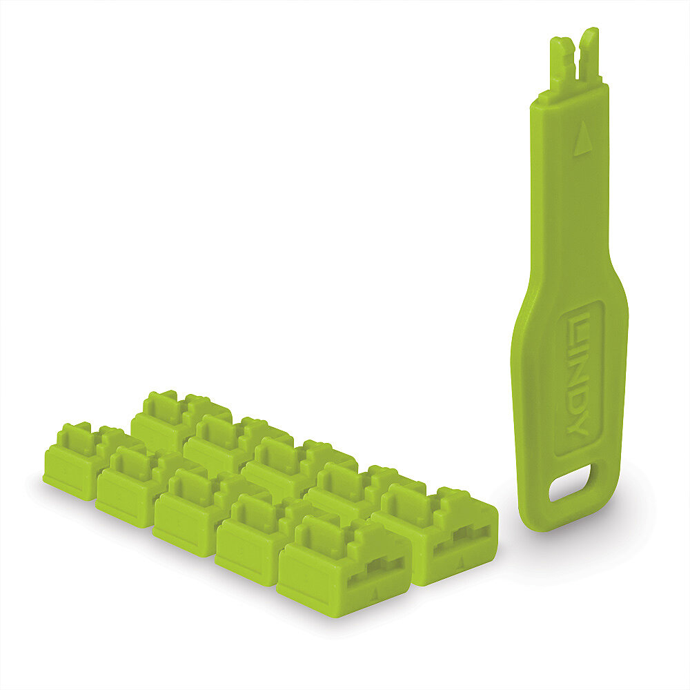 Lindy - Accessories              Rj45 Port Locks Green 10x + 1       Key                                 47894