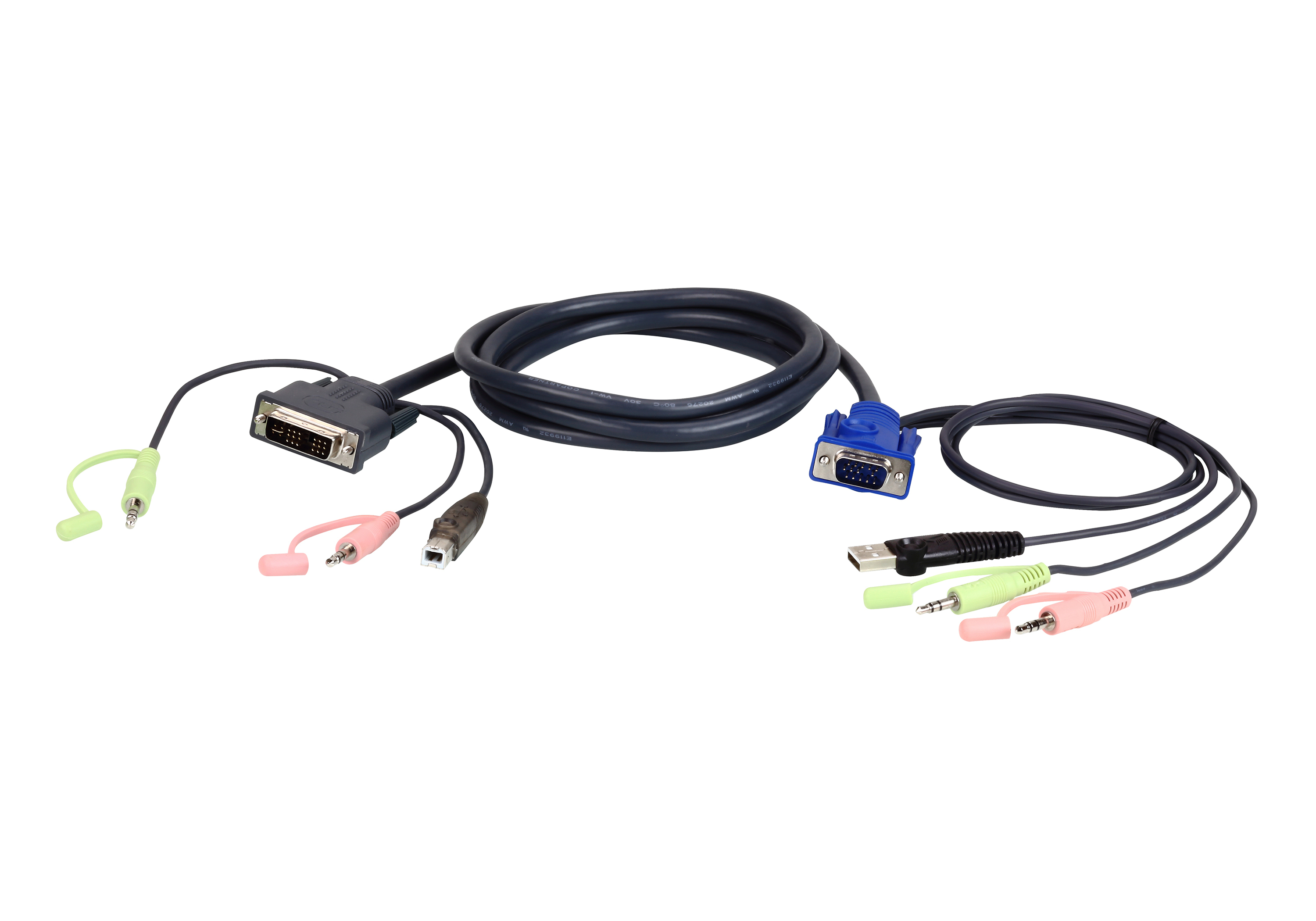 ATEN 2L-7DX2U - Keyboard / Mouse / Video / Audio Cable - USB, HD-15 (VGA), Mini-phone Stereo 3.5 Mm (M) To Mini-phone Stereo 3.5 Mm, USB Type B, DVI-I (M) - 1.8 M 2L-7DX2U - C2000